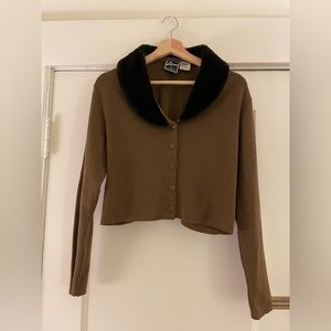 Faux fur collar cardigan